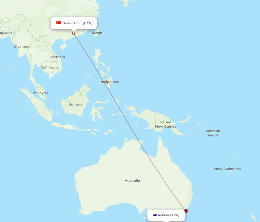 CAN to AVV flights and routes map