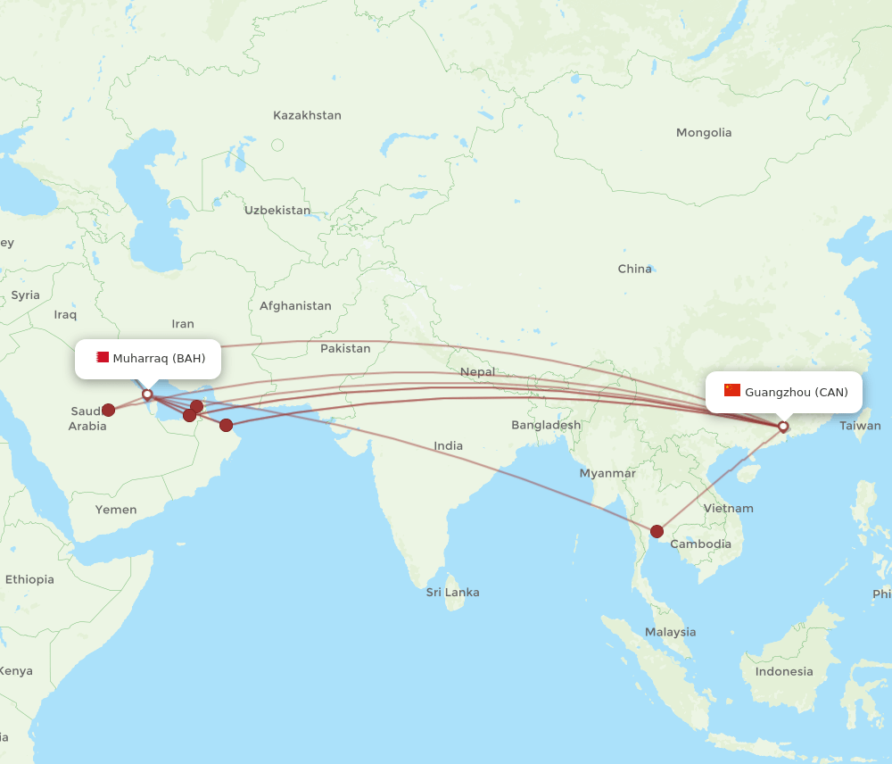 CAN to BAH flights and routes map