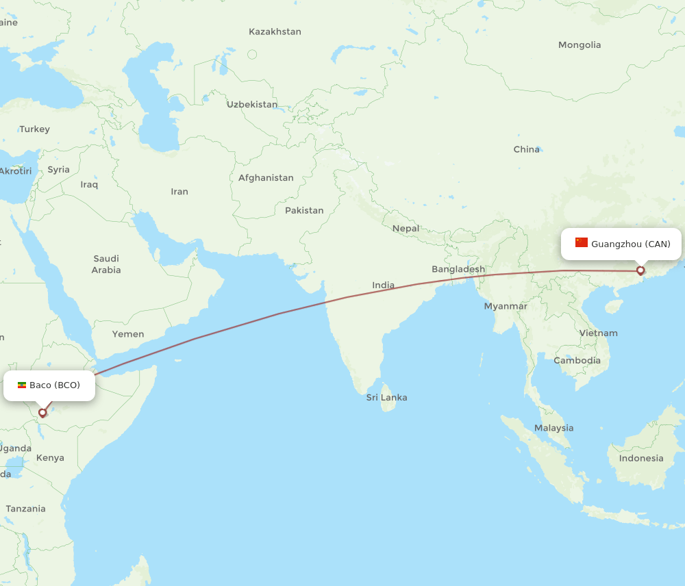 CAN-BCO flight routes