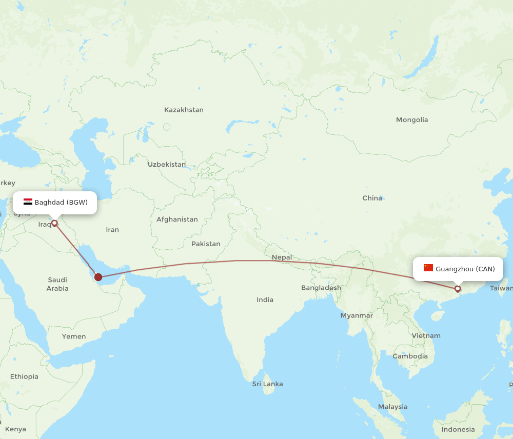 CAN to BGW flights and routes map