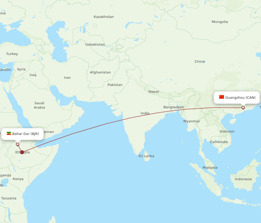 CAN to BJR flights and routes map