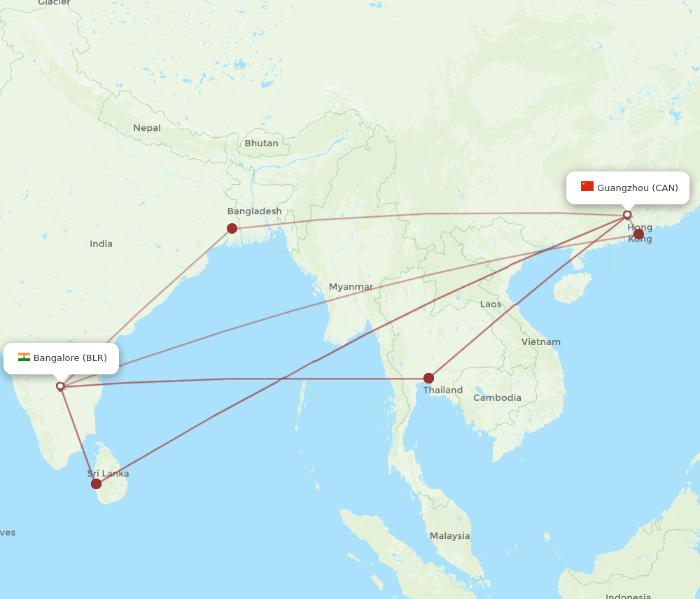 CAN-BLR flight routes