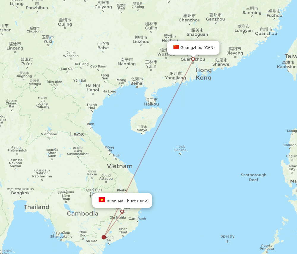 CAN to BMV flights and routes map