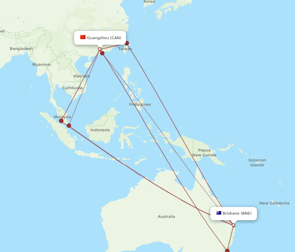 CAN-BNE flight routes
