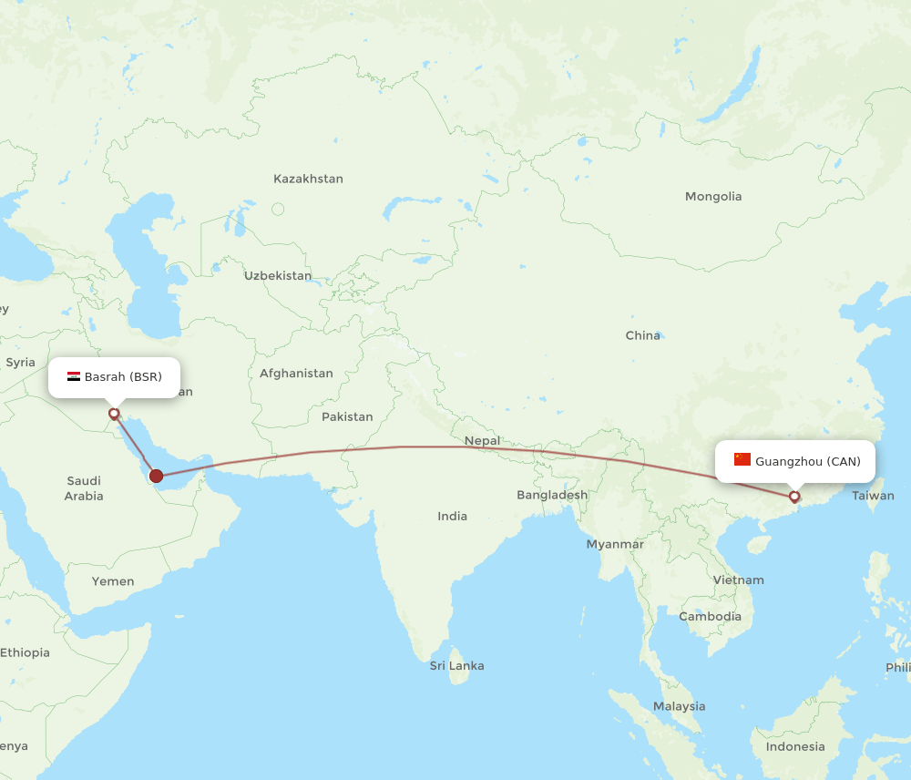 CAN-BSR flight routes