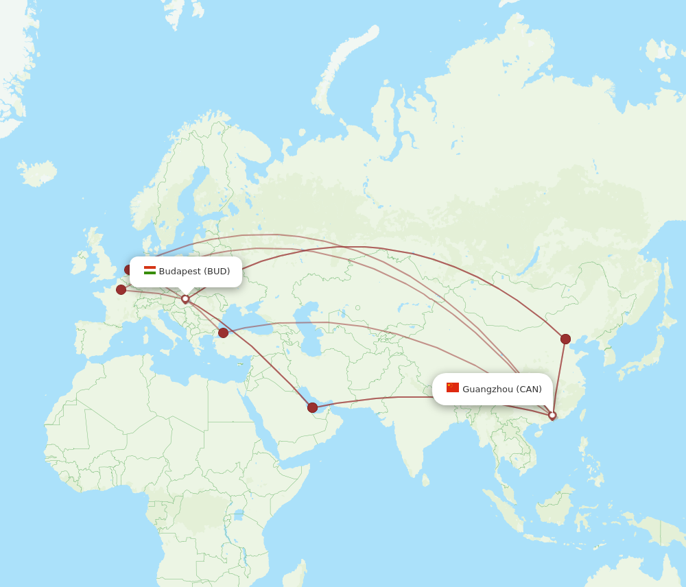 CAN to BUD flights and routes map