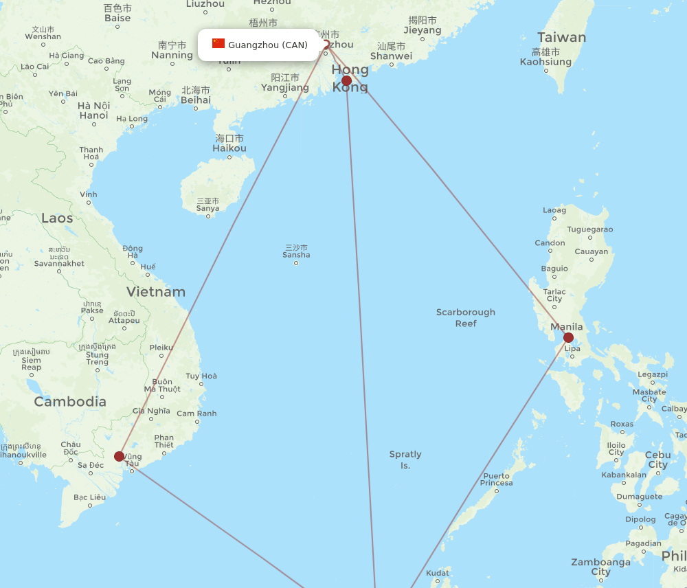 BWN to CAN flights and routes map