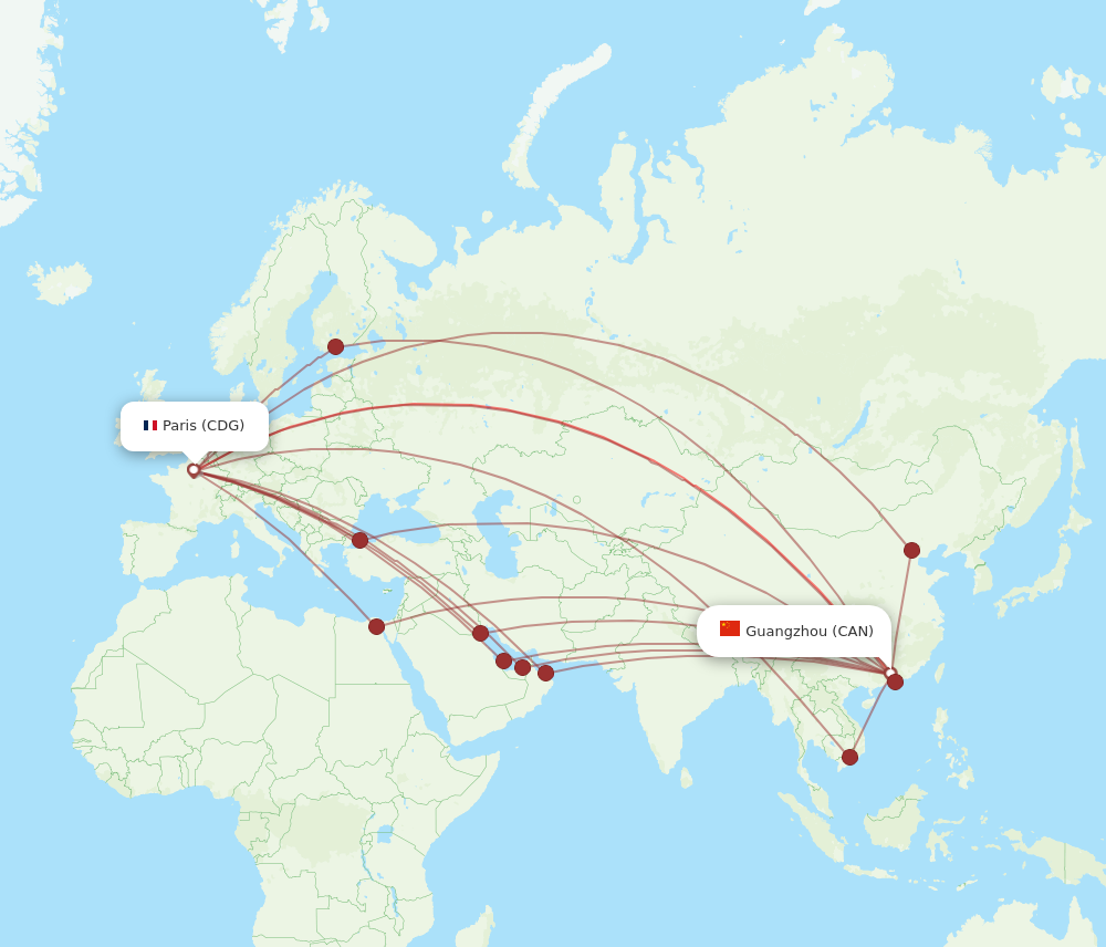 CAN to CDG flights and routes map