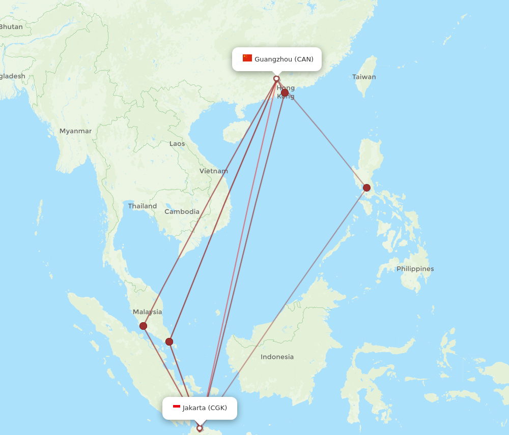 CAN to CGK flights and routes map
