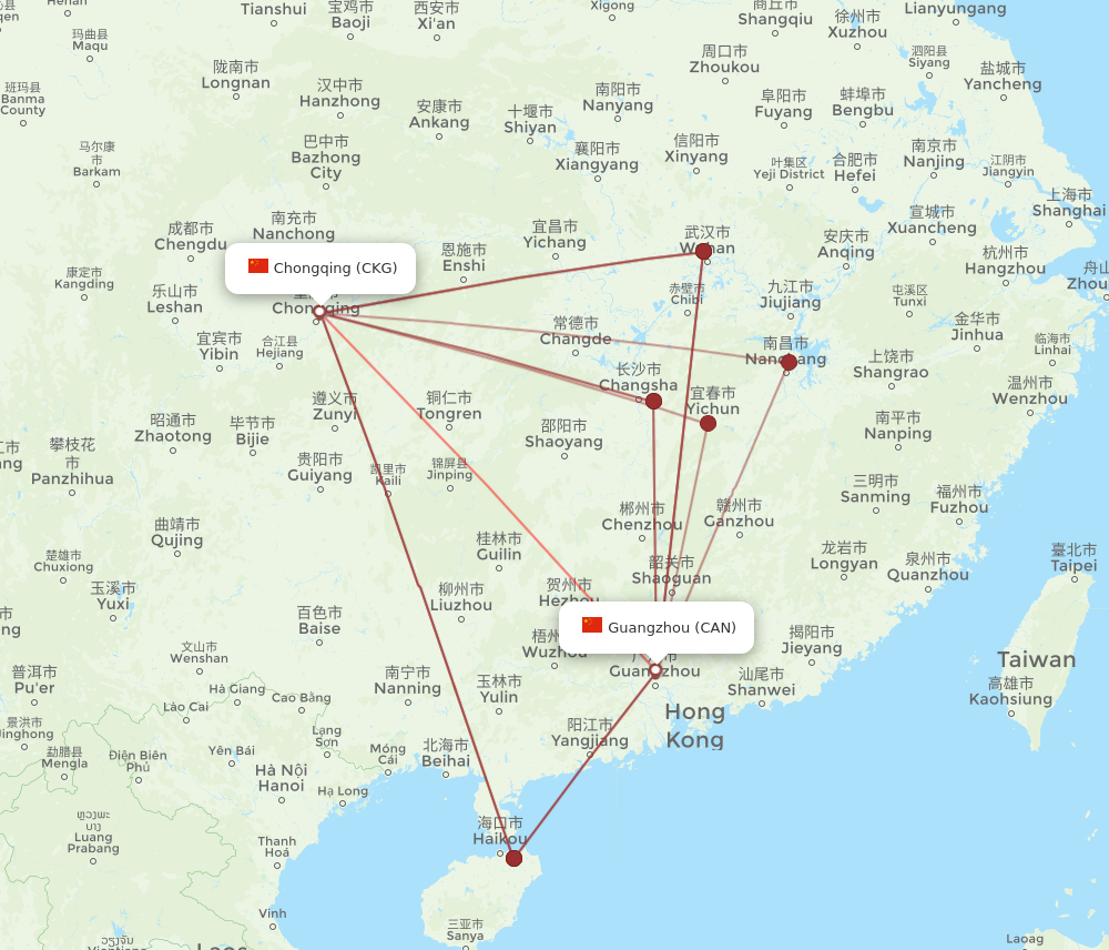 CAN to CKG flights and routes map