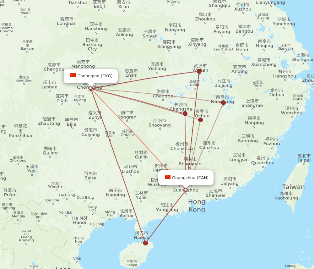 CAN-CKG flight routes