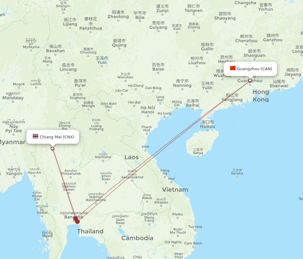 CAN to CNX flights and routes map