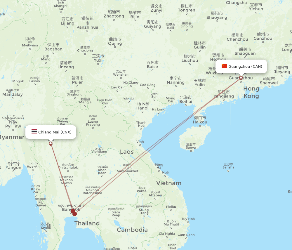 CAN to CNX flights and routes map