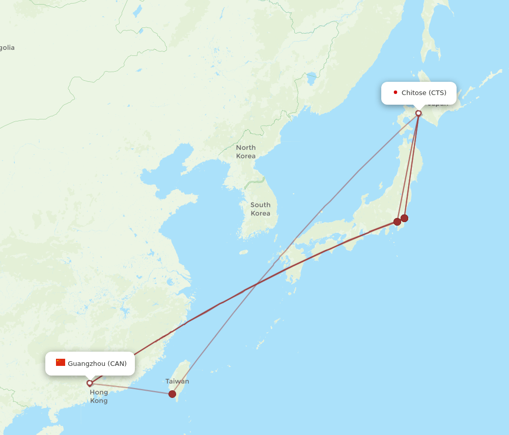 CAN to CTS flights and routes map