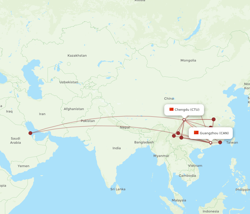 CAN-CTU flight routes