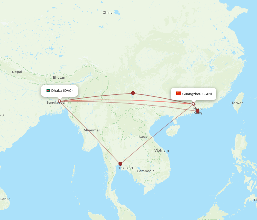 CAN to DAC flights and routes map