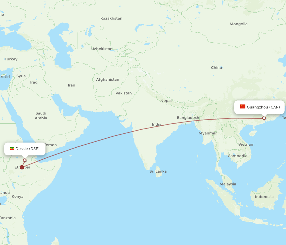 CAN to DSE flights and routes map