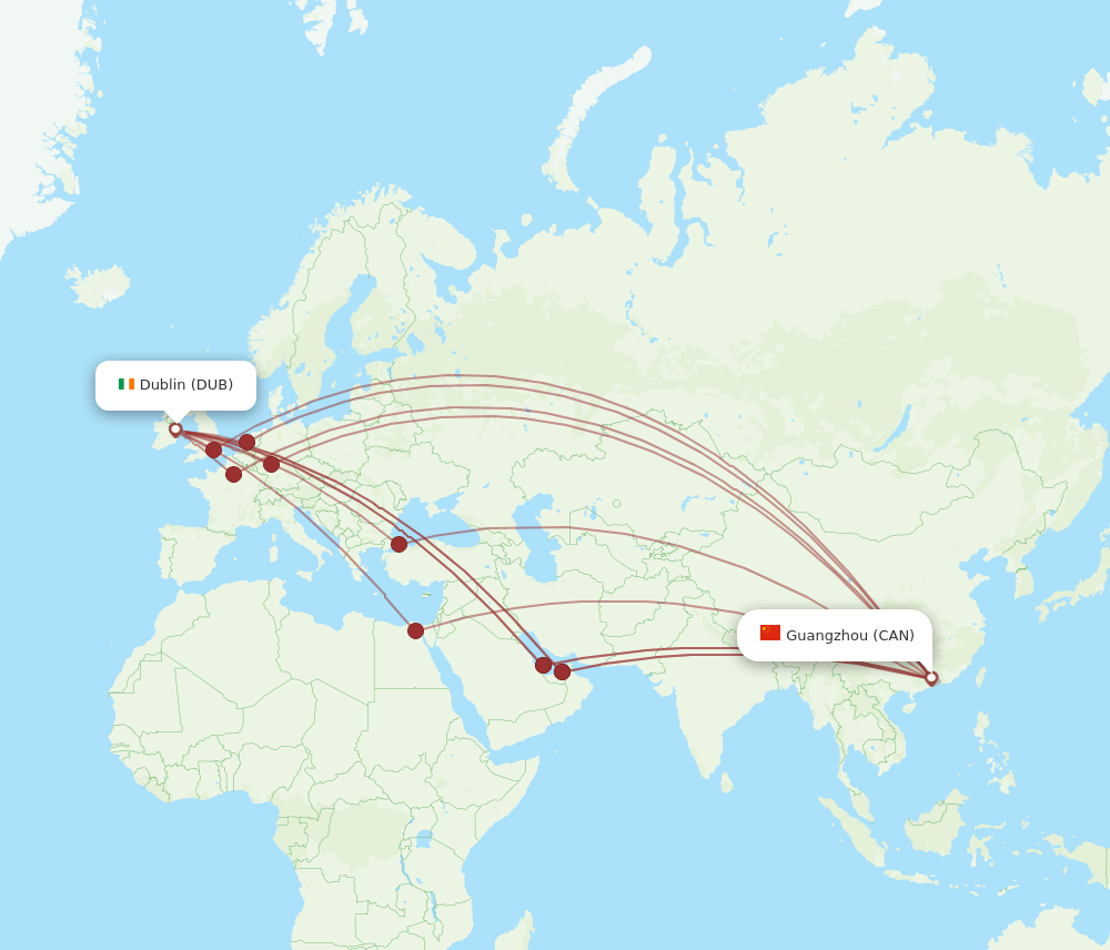 CAN to DUB flights and routes map