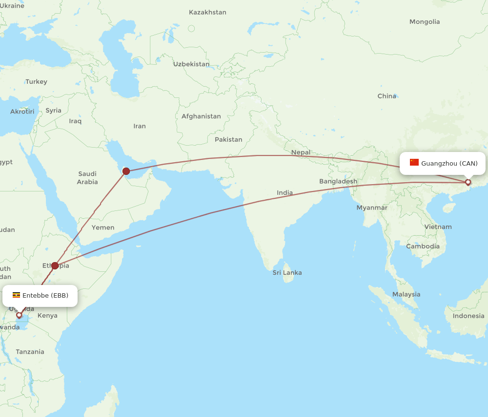 CAN to EBB flights and routes map