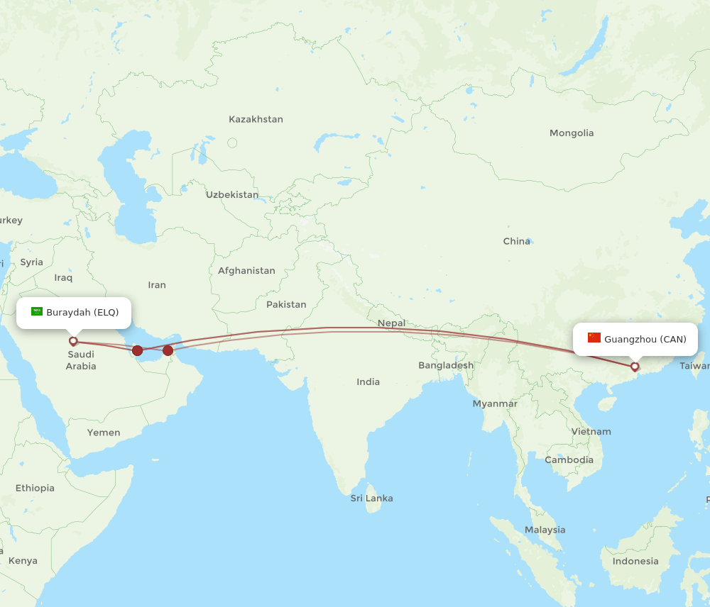 CAN to ELQ flights and routes map