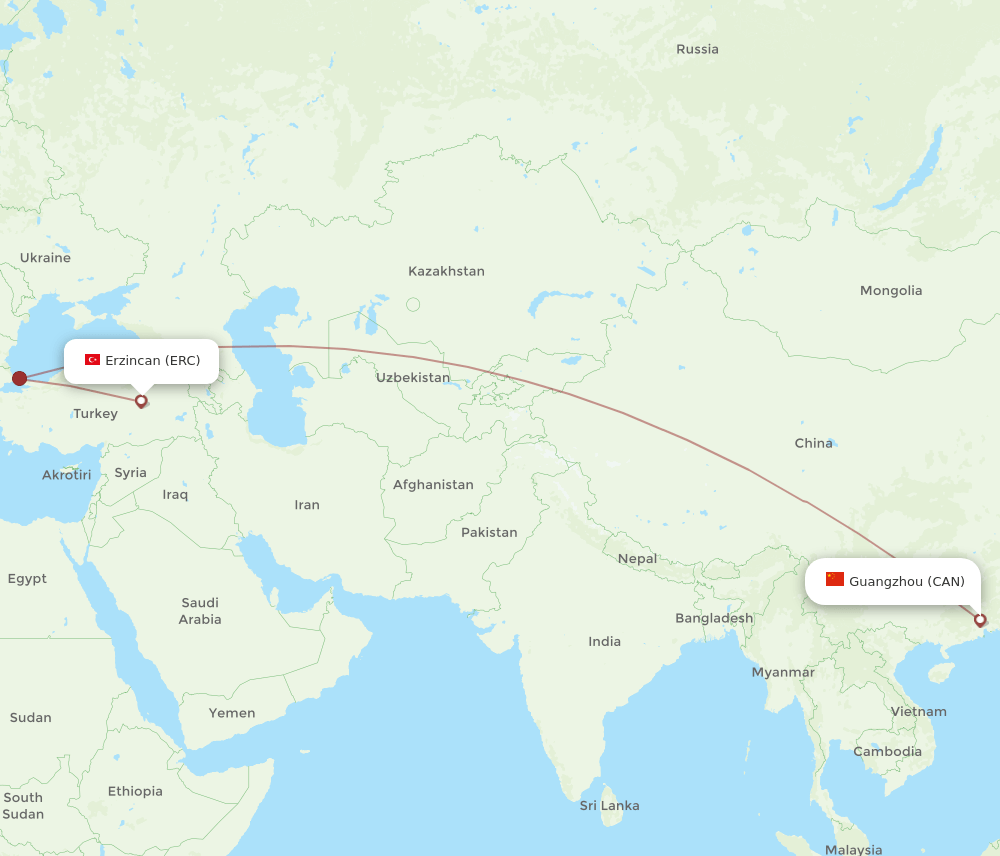 CAN to ERC flights and routes map