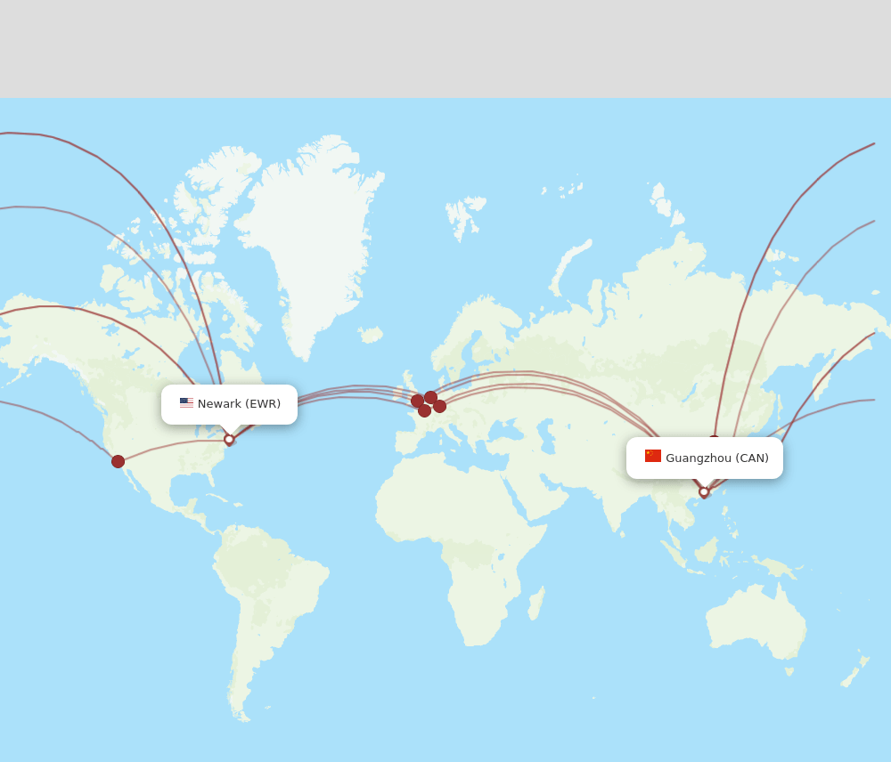 CAN to EWR flights and routes map