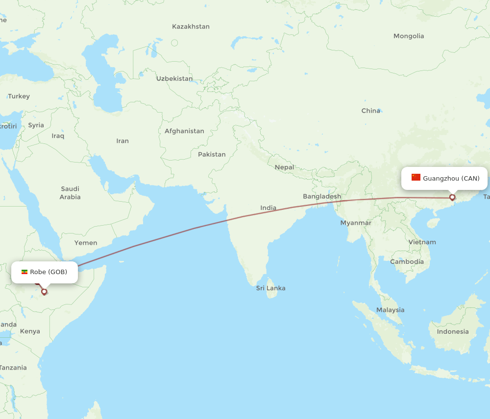 CAN to GOB flights and routes map