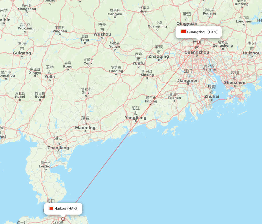 CAN-HAK flight routes