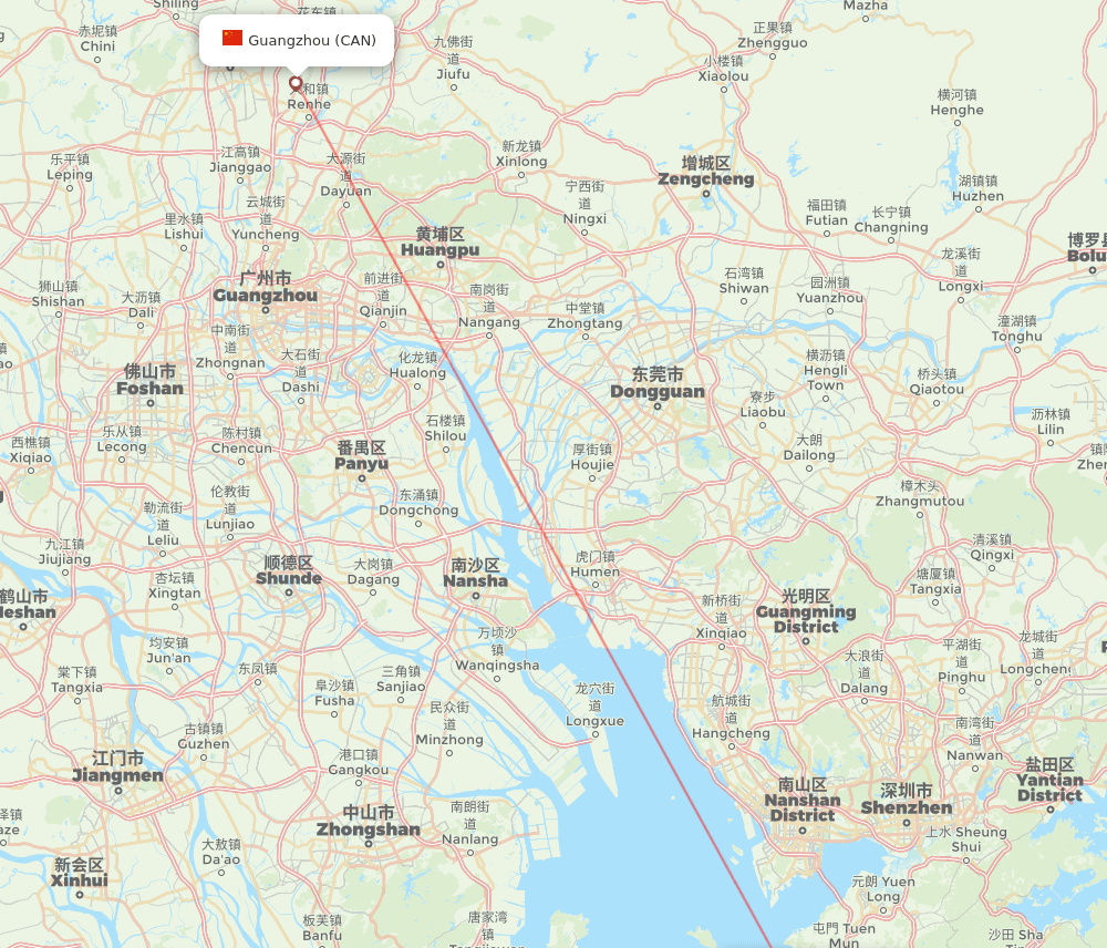 Guangzhou - Hong Kong route map and flight paths