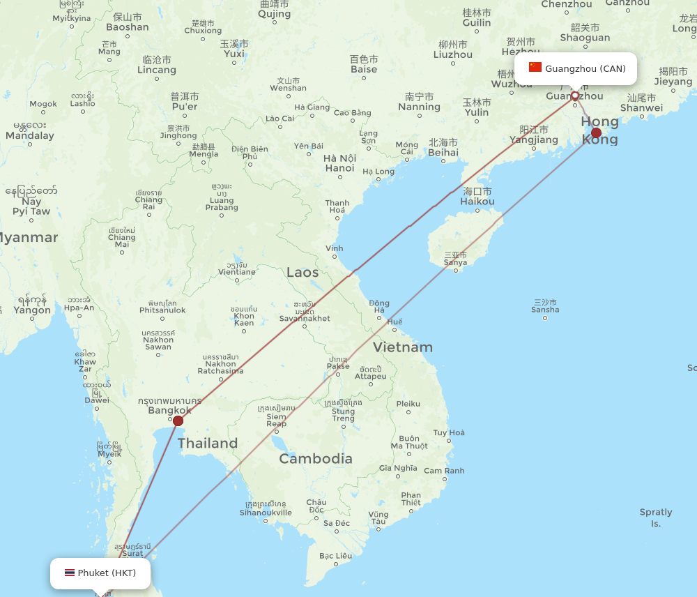 CAN to HKT flights and routes map