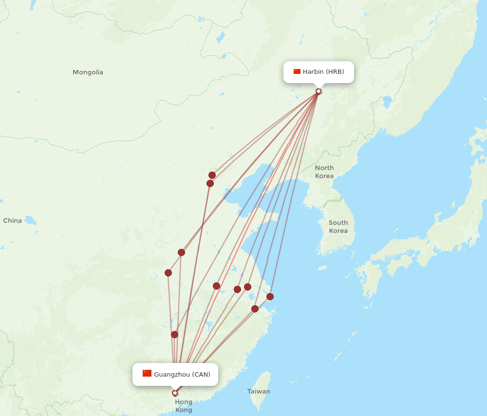 CAN-HRB flight routes