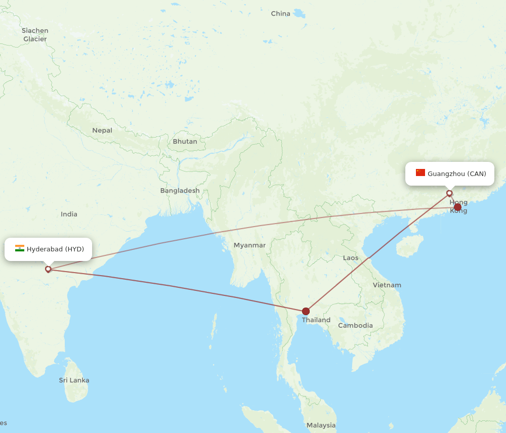CAN-HYD flight routes