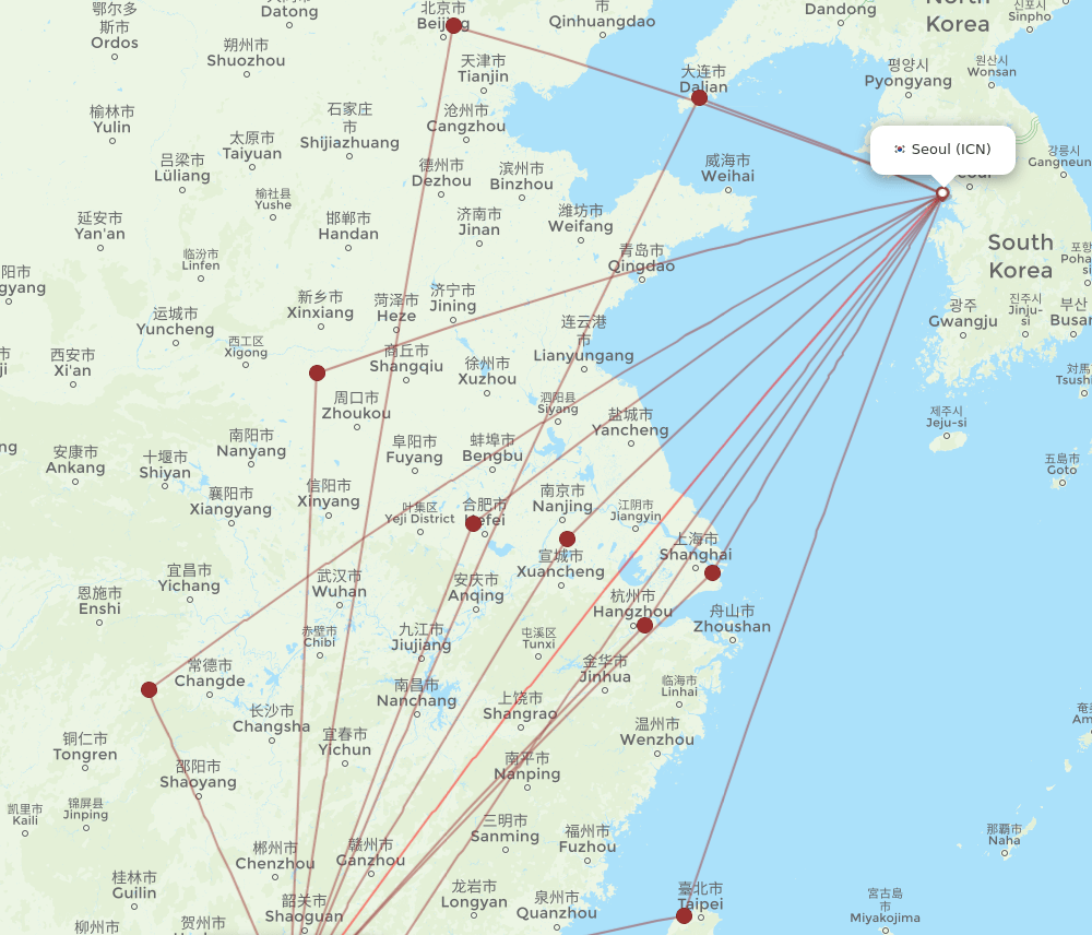 CAN-ICN flight routes