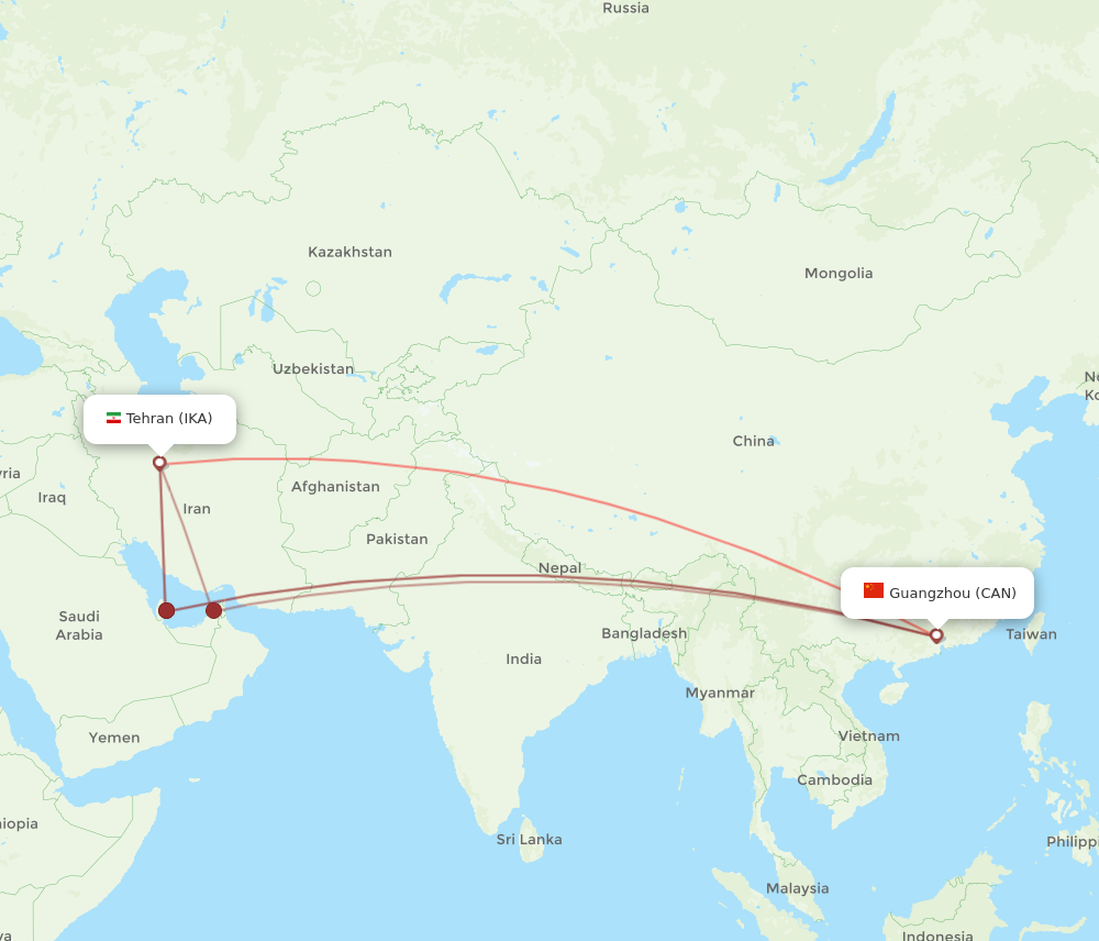 CAN to IKA flights and routes map