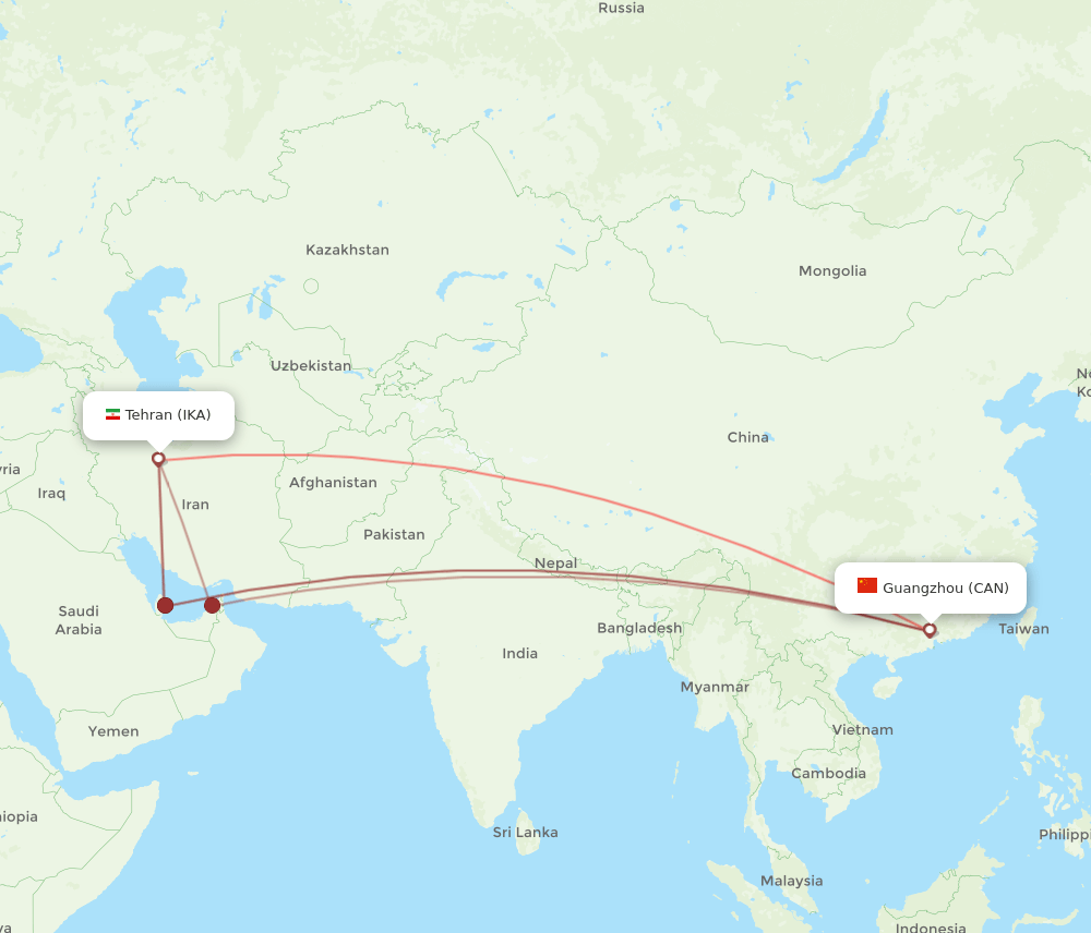 CAN-IKA flight routes