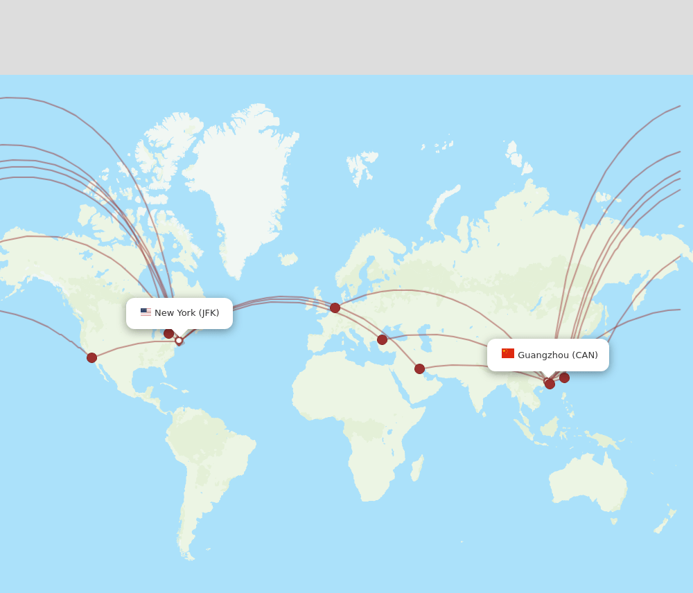 CAN to JFK flights and routes map