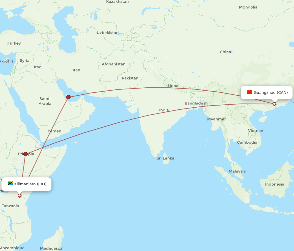 CAN-JRO flight routes