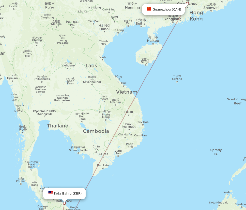 CAN-KBR flight routes