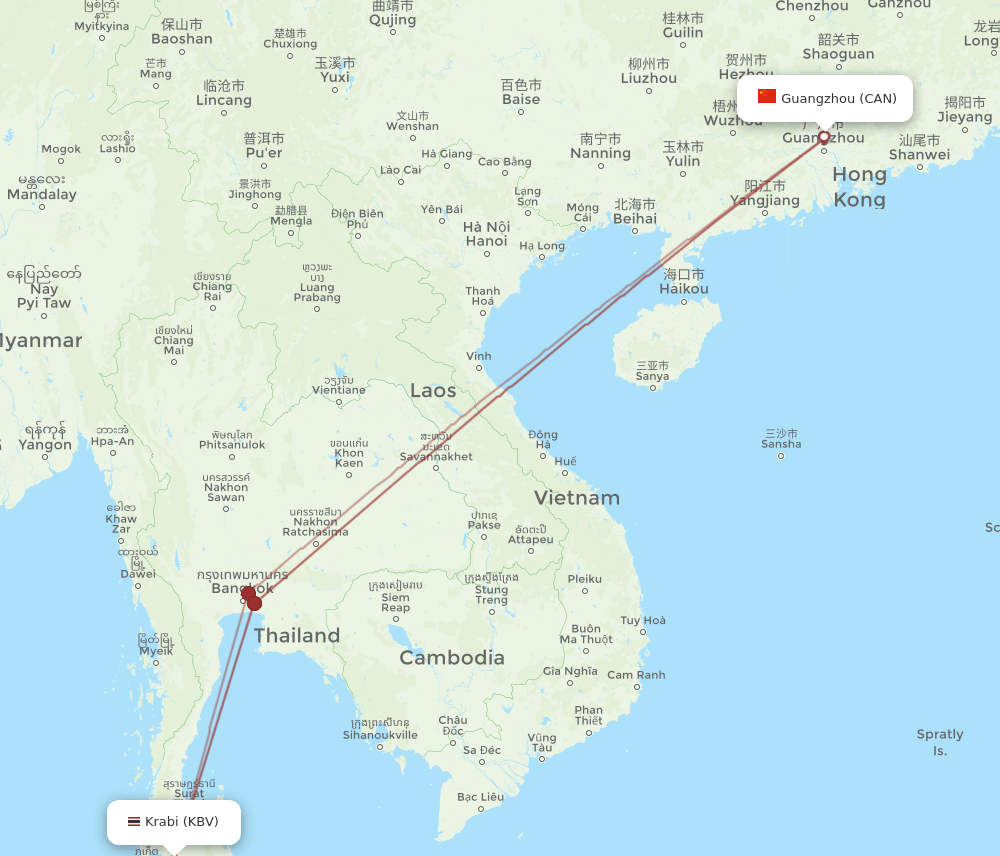 CAN-KBV flight routes