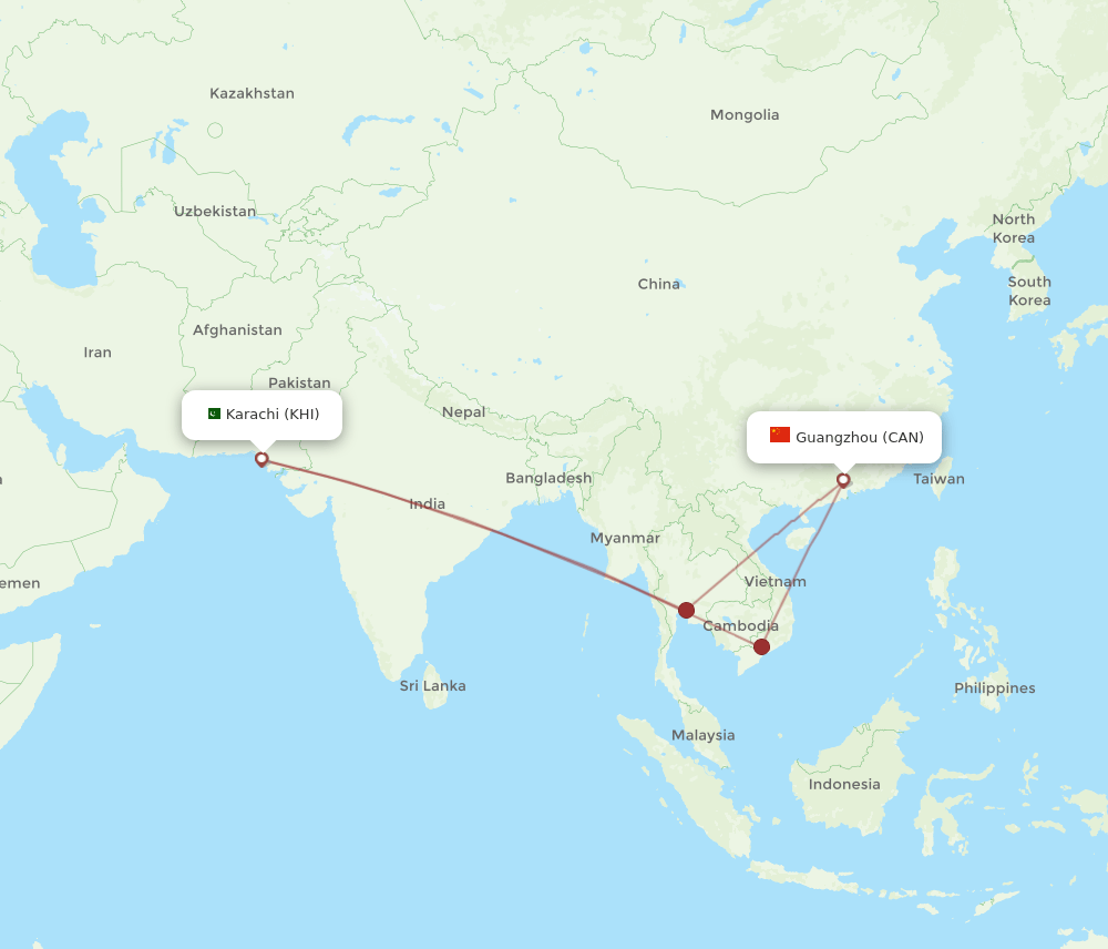 CAN to KHI flights and routes map