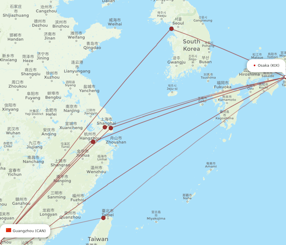 CAN-KIX flight routes
