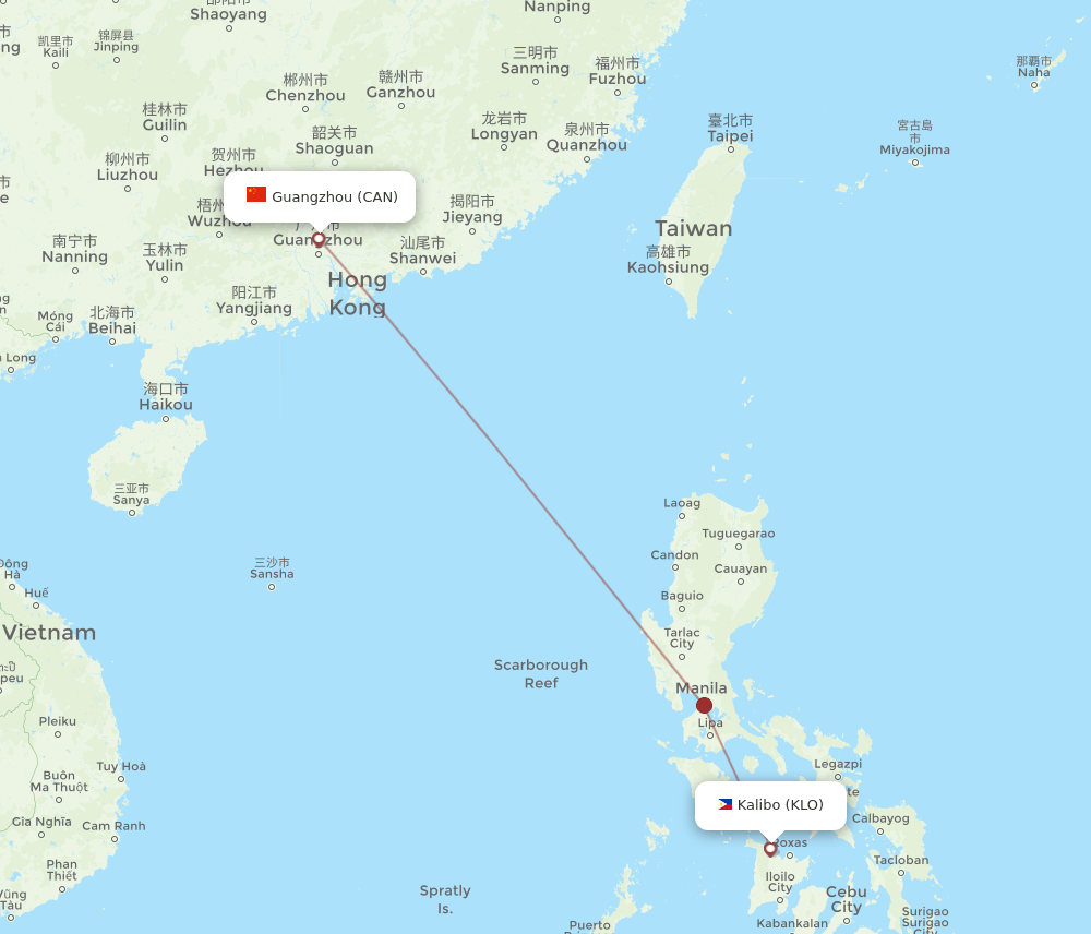 Guangzhou - Kalibo route map and flight paths