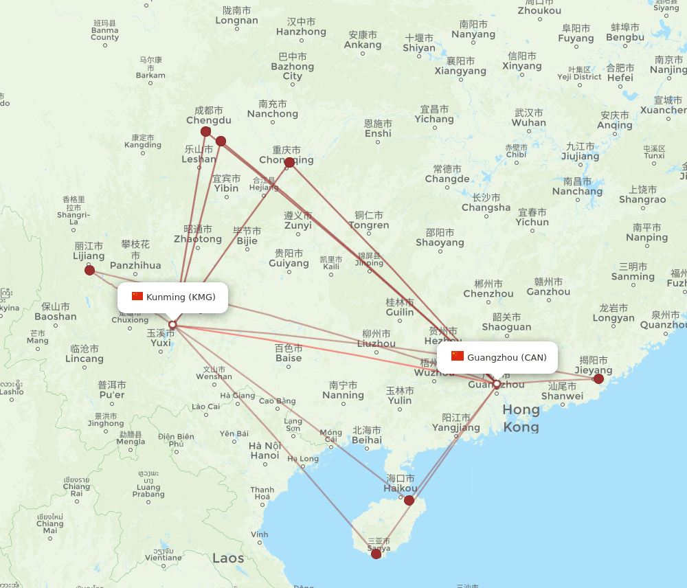 CAN-KMG flight routes