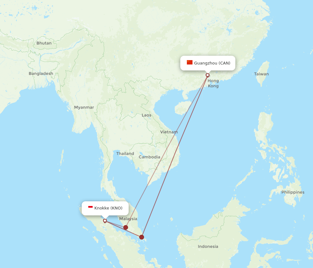 CAN to KNO flights and routes map
