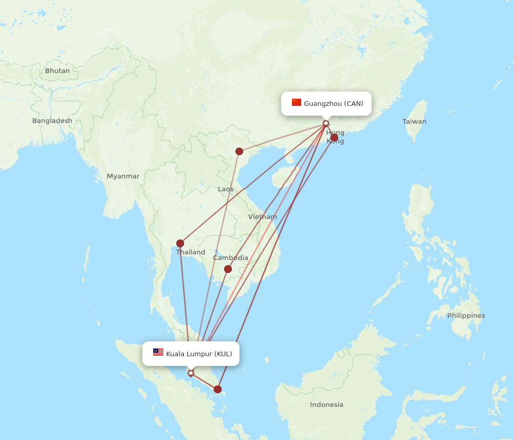 CAN to KUL flights and routes map