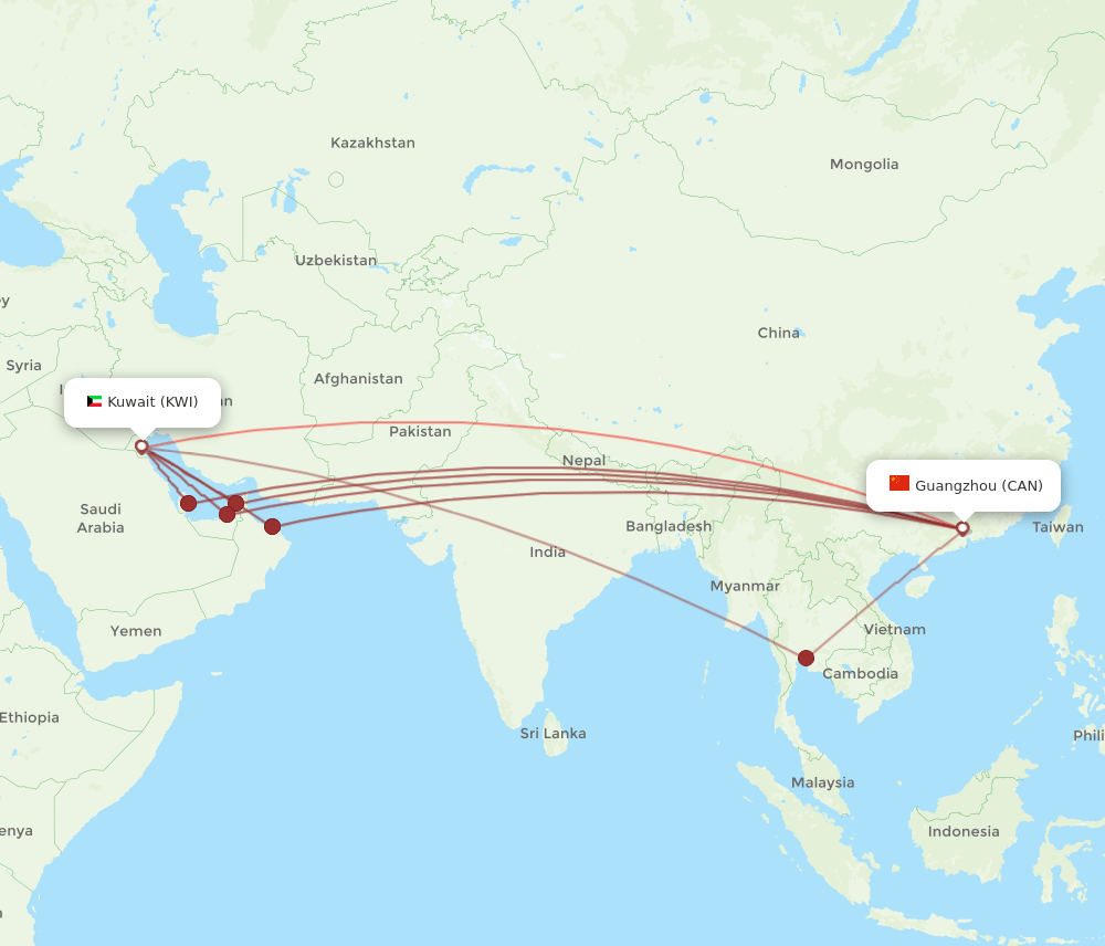CAN-KWI flight routes