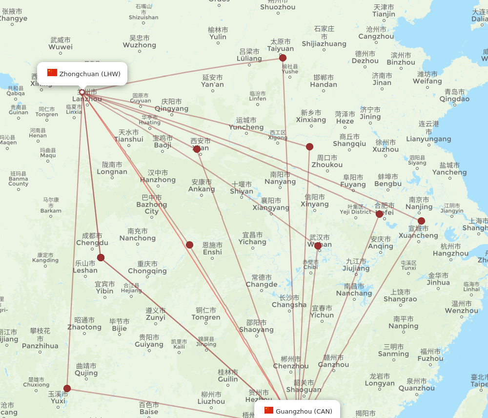 CAN to LHW flights and routes map