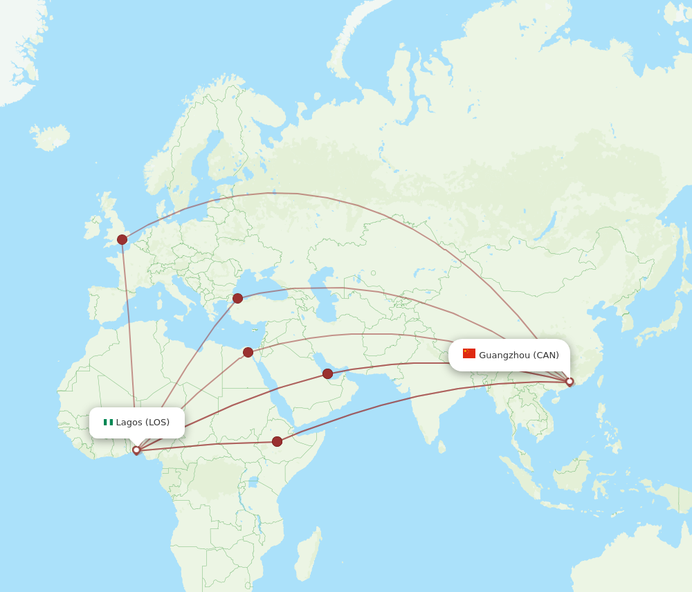 CAN to LOS flights and routes map