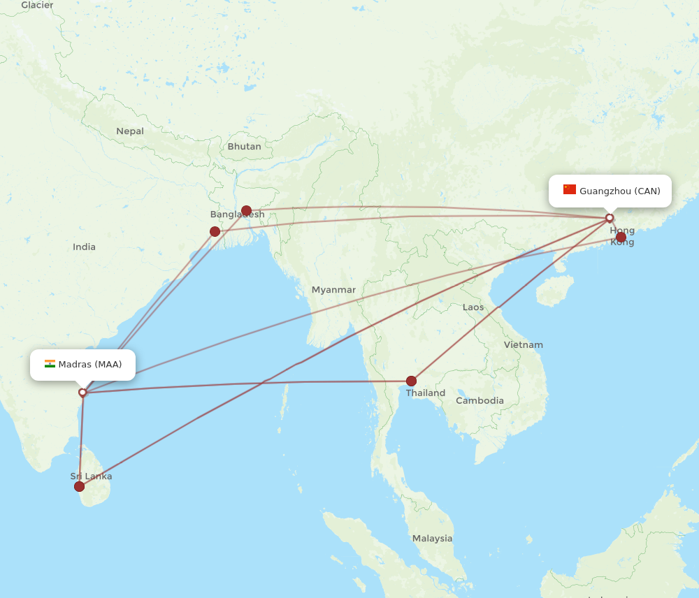 CAN to MAA flights and routes map