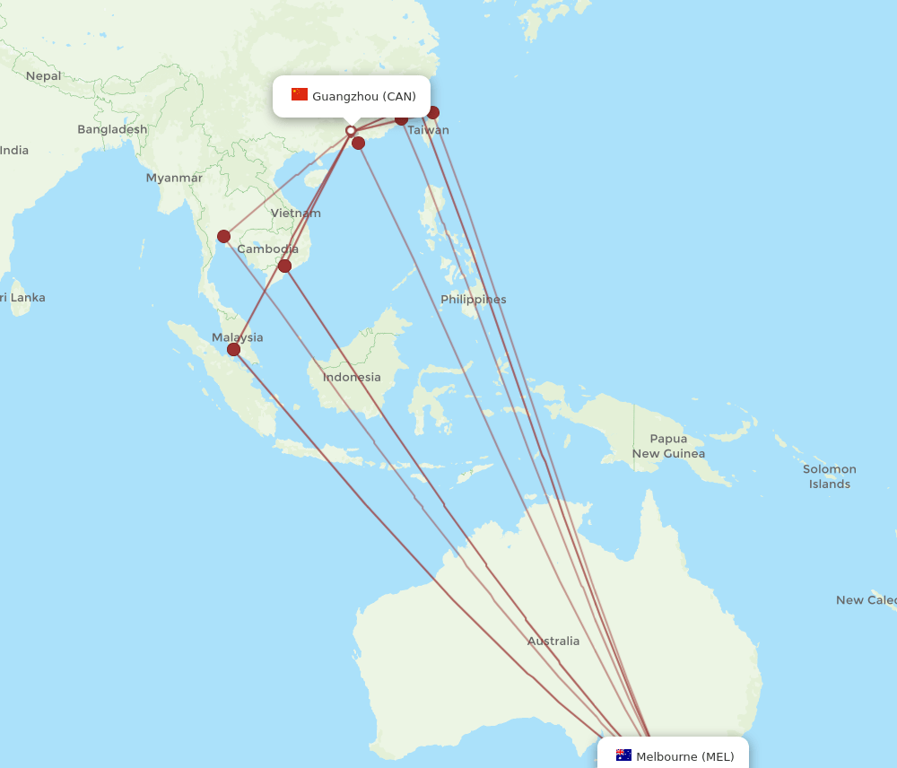 CAN-MEL flight routes